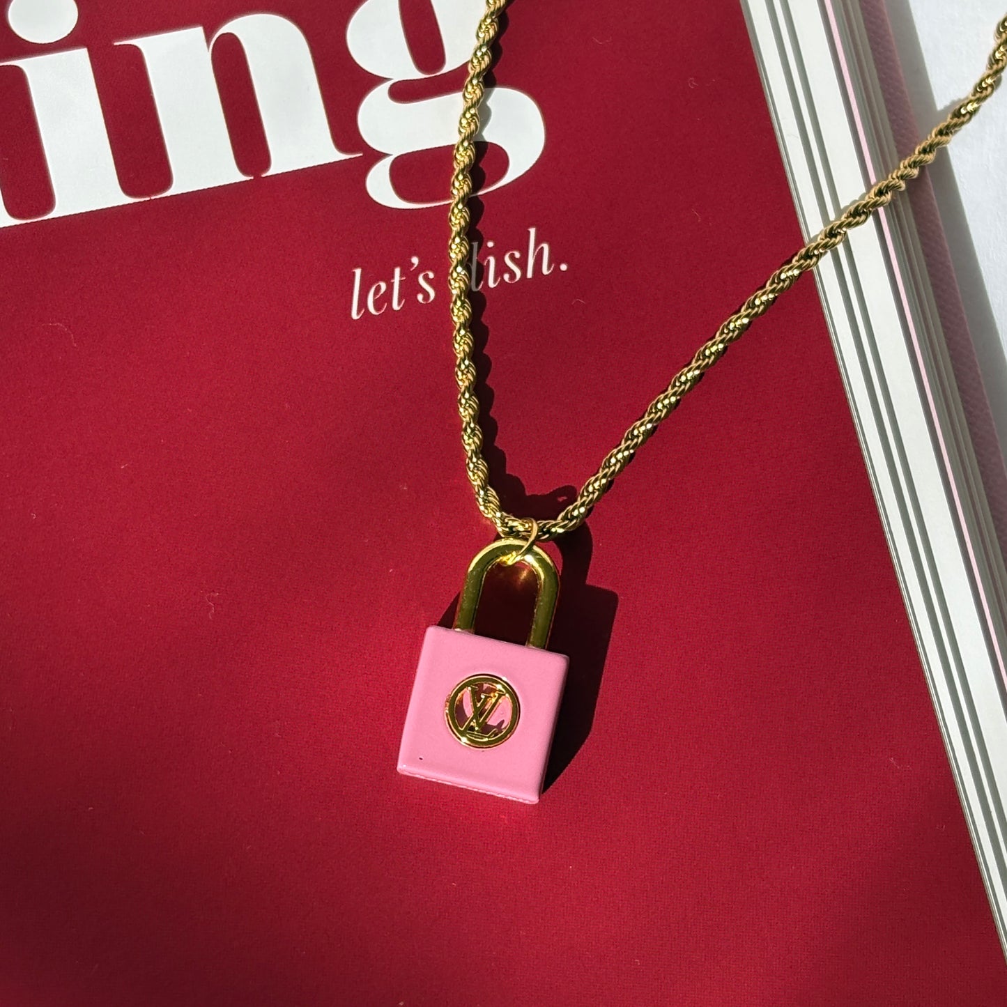 Repurposed Vintage Louis Vuitton Pink Lock Necklace