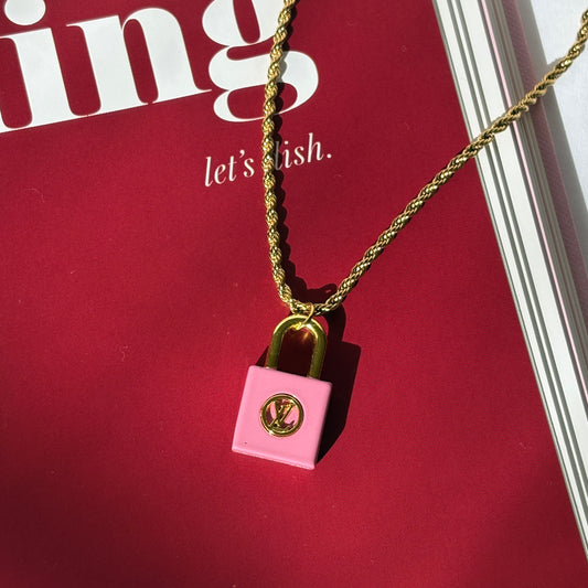 Repurposed Vintage Louis Vuitton Pink Lock Necklace