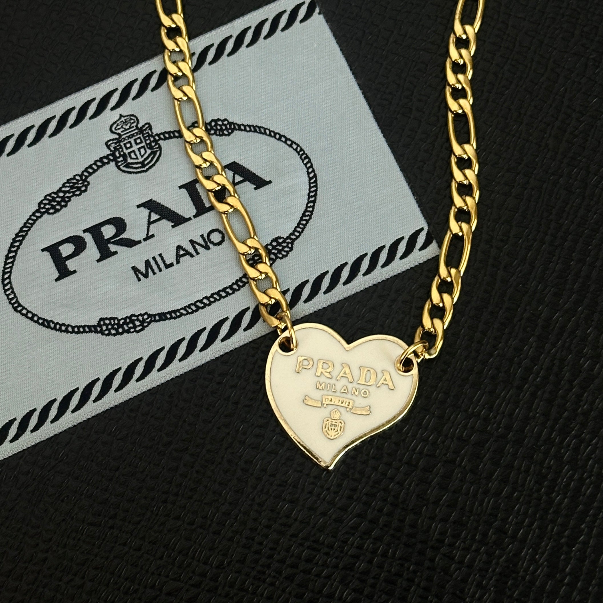 Repurposed cheapest black heart Prada necklace OS