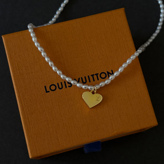 Repurposed Vintage Louis Vuitton Pearl Heart Necklace