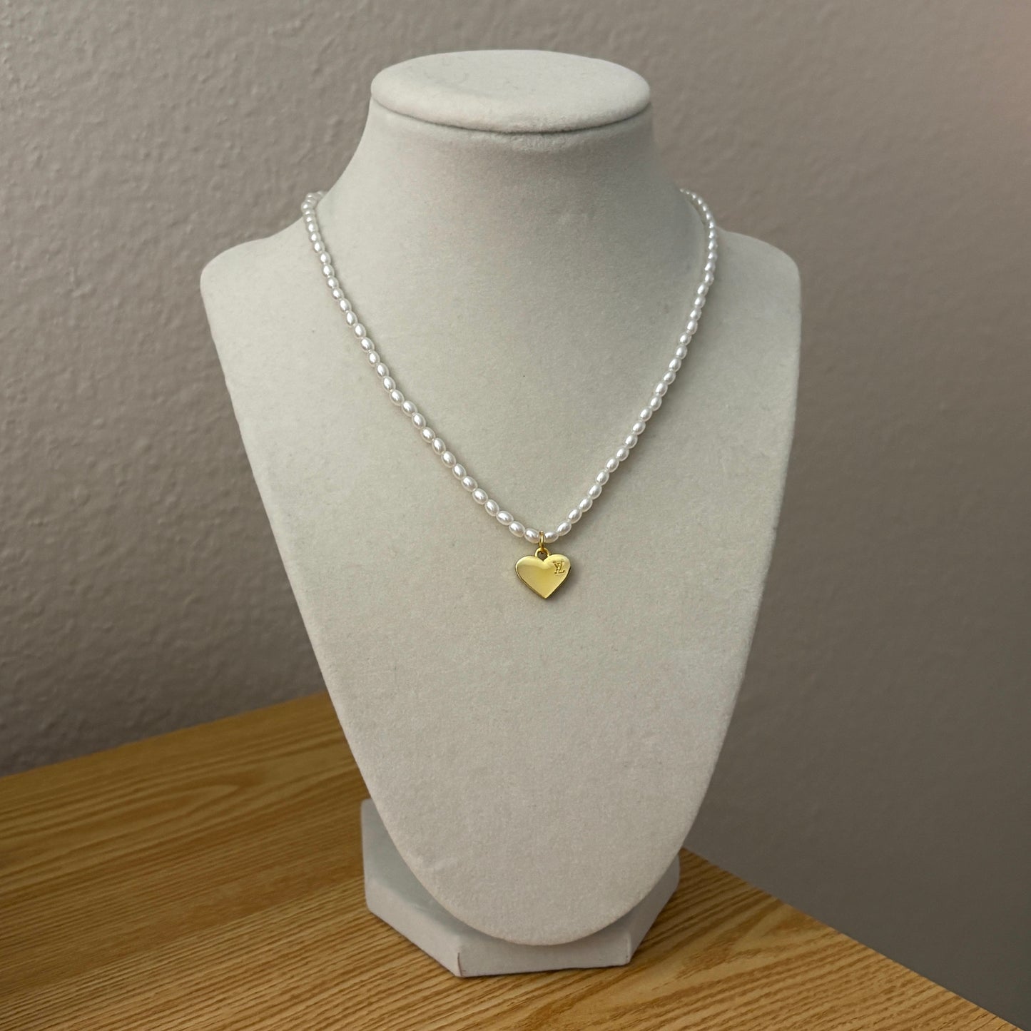 Repurposed Vintage Louis Vuitton Pearl Heart Necklace